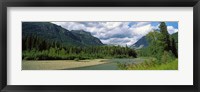 Framed Creek along mountains, McDonald Creek, US Glacier National Park, Montana, USA