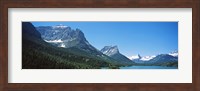 Framed Lake in front of mountains, St. Mary Lake, US Glacier National Park, Montana