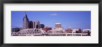 Framed Shelby Street Bridge with downtown skyline in background, Nashville, Tennessee, USA 2013