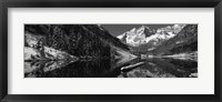 Framed Reflection of a mountain in a lake in black and white, Maroon Bells, Aspen, Colorado