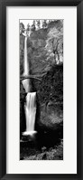Framed Footbridge in front of a waterfall, Multnomah Falls, Columbia River Gorge, Multnomah County, Oregon (black and white)