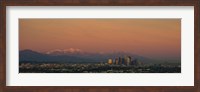 Framed High angle view of a city at dusk, Los Angeles, California, USA