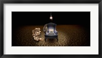 Framed Chair with a monkey and typewriter in the desert