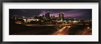 Framed Skyscrapers lit up at night in a city, Kansas City, Jackson County, Missouri, USA 2012