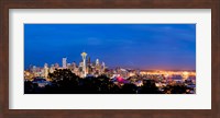 Framed High angle view of a city at dusk, Seattle, King County, Washington State, USA 2012