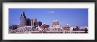 Framed Shelby Street Bridge with downtown skyline in background, Nashville, Tennessee, USA 2013