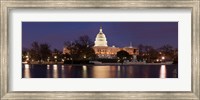 Framed Government building lit up at dusk, Capitol Building, National Mall, Washington DC, USA