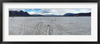 Framed Track created by one of the mysterious moving rocks at the Racetrack, Death Valley, Death Valley National Park, California, USA