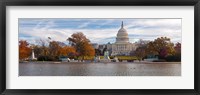 Framed Fall view of reflecting pool and the Capitol Building, Washington DC, USA