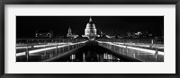 Framed Bridge lit up at night, London Millennium Footbridge, St. Paul's Cathedral, Thames River, London, England