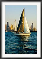 Framed Sailboat in a lake, Lake Michigan, Chicago, Cook County, Illinois, USA