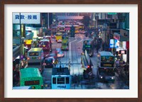 Framed Traffic on a street at night, Des Voeux Road Central, Central District, Hong Kong Island, Hong Kong