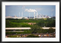 Framed Smoke Stacks and Windmills at Power Station, Netherlands