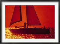 Framed Silhouette of a sailboat in a lake, Lake Michigan, Chicago, Cook County, Illinois, USA