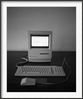 Framed Apple Macintosh Classic desktop PC (black and white)