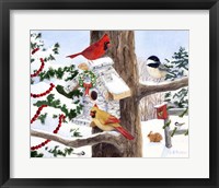 Framed Winter Birdhouse And Cardinals