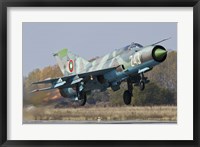 Framed Bulgarian Air Force MiG-21bis jet fighter taking off