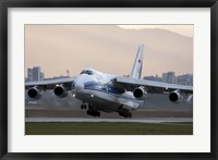 Framed Antonov An-124 aircraft taking off from Sofia Airport, Bulgaria