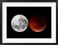 Framed composite showing the moon before the eclipse and during totality phase