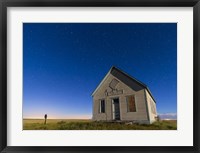 Framed 1909 Liberty School on the Canadian Prarie in moonlight with Big Dipper