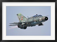 Framed Bulgarian Air Force MiG-21UM in flight over Bulgaria