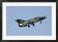 Framed Romanian Air Force MiG-21 Lancer with afterburner, Romania