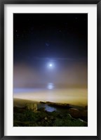 Framed Moonset over the sea with Pleiades (M45) cluster