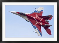 Framed Top view of a Russian MiG-29OVT aerobatic aircraft