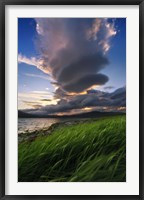 Framed giant stacked lenticular cloud over Tjeldsundet, Troms County, Norway