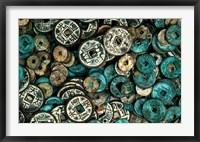 Framed Antique Chinese Coins and Reproductions at a Street Market, Shandong Province, Jinan, China