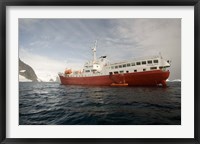 Framed Expedition ship and zodiac, Pleneau Island, Antarctica