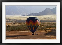 Framed Aerial view of Hot air balloon landing, Namib Desert, Namibia
