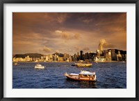 Framed Boats in Victoria Harbor at Sunset, Hong Kong, China