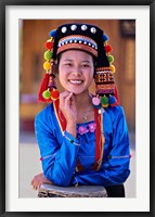 Framed China, Yunnan, Young De'ang Woman portrait with Drum