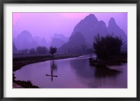 Framed Aerial Scenic of the Fishermen and Limestone Mountains, Gulin, China