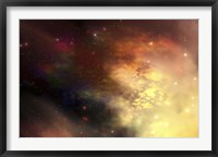 Framed beautiful nebula out in the cosmos with many stars and clouds