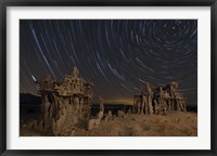 Framed Star trails and intricate sand tufa formations at Mono Lake, California