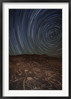 Framed Star trails at an ancient petroglyph site near Bishop, California