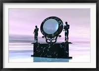 Framed Statues stand near a dimensional portal to another universe