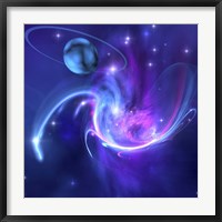 A beautiful nebula and a ringed planet Framed Print