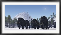 Framed herd of Woolly Mammoths migrate to a warmer climate in the Pleistocene Age