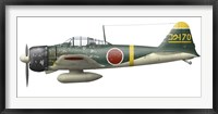 Framed Illustration of a Mitsubishi A6M2 Zero fighter plane
