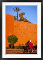 Framed Veiled Woman Bicycling Below Red City Walls, Marrakech, Morocco