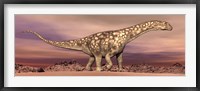 Framed Large Argentinosaurus dinosaur walking in the desert