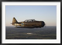 Framed North American T-6 Texan trainer warbird in Swedish Air Force colors