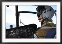 Framed Pilot in the cockpit of a CH-46 Sea Knight helicopter of the Swedish Air Force