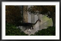 Framed Gigantoraptor in a dense prehistoric forest