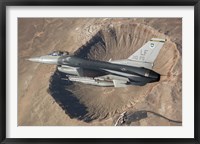 Framed F-16C Fighting Falcon flying above Arizona's Meteor Crater