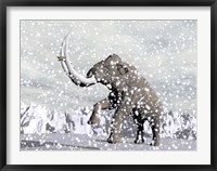 Framed Mammoth walking through a blizzard on mountain