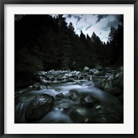 Framed Small river flowing over stones covered with moss, Pirin National Park, Bulgaria